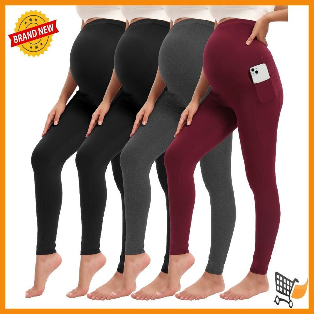 Maternity Leggings with Pockets Over Belly Yoga Pants Activewear